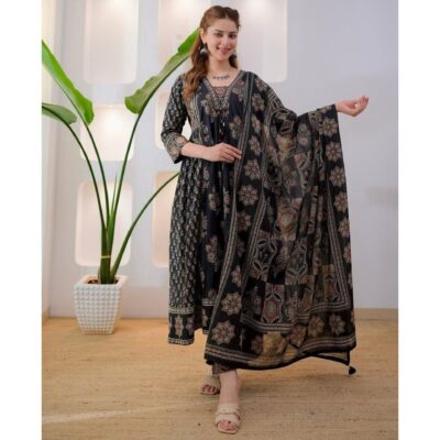 Peher- Ajrakh Cotton Anarkali Suit Set