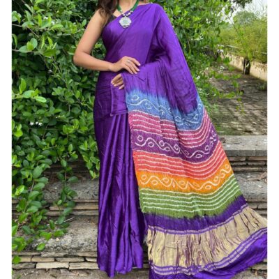 Surkh- Multi Pallu Bandhani Modal Silk Saree