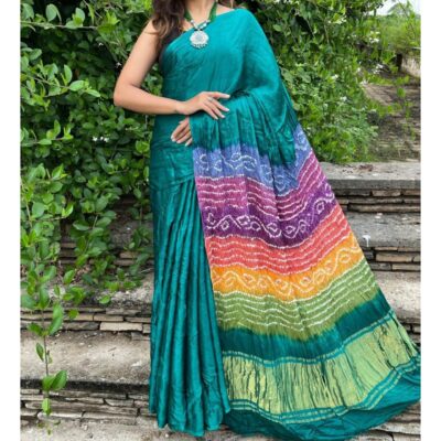 Surkh- Multi Pallu Bandhani Modal Silk Saree