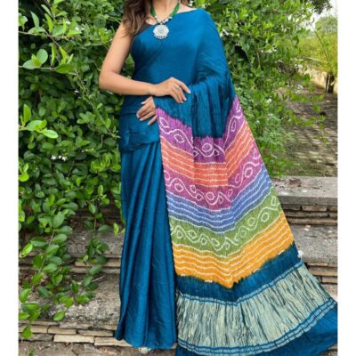 Surkh- Multi Pallu Bandhani Modal Silk Saree