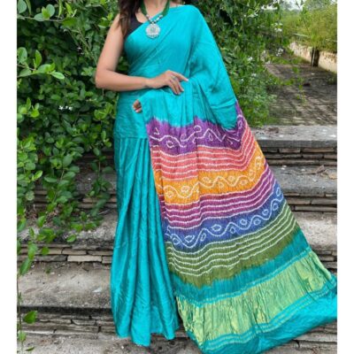 Surkh- Multi Pallu Bandhani Modal Silk Saree