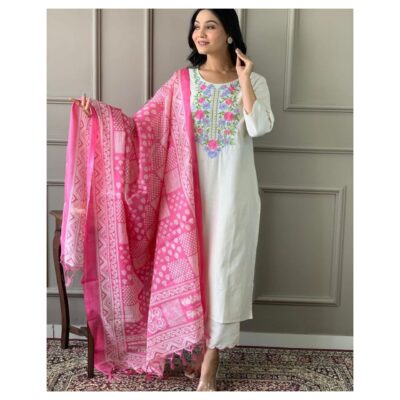 Nira- Embroidered Khadi Cotton Suit Set
