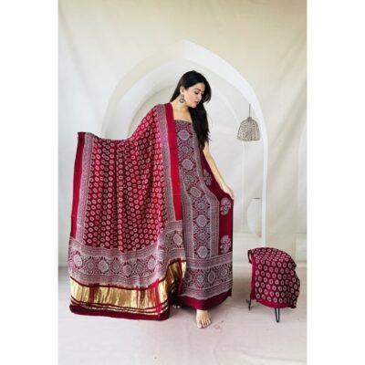 Hastkala- Ajrakh Modal Silk Suit Set