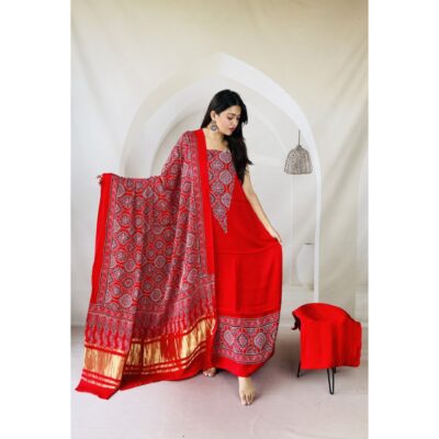 Hastkala- Ajrakh Modal Silk Suit Set