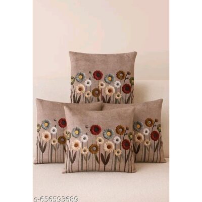 PetalBliss- Floral Embroidered Cushion Cover