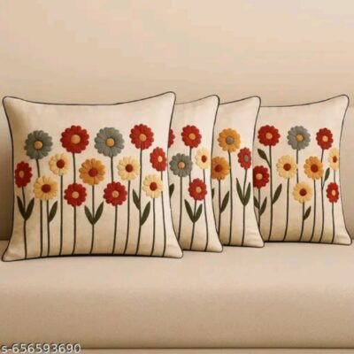 PetalBliss- Floral Embroidered Cushion Cover