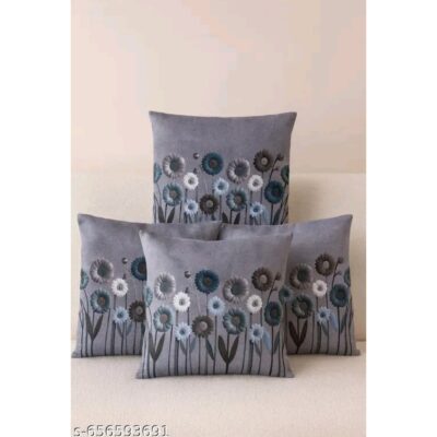 PetalBliss- Floral Embroidered Cushion Cover