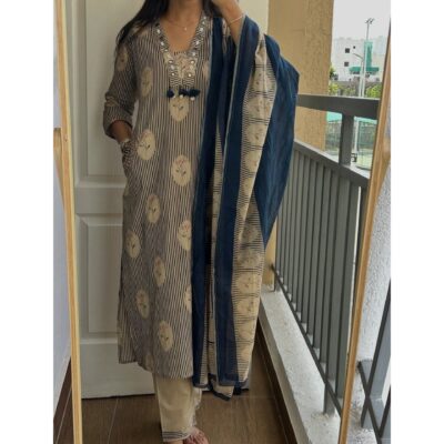 Meher- Mirror Embellished Cotton Suit Set
