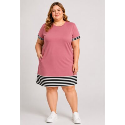 Gracefit- Plus Size Stripe Border T-shirt