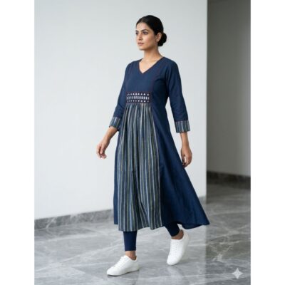 Kavya- Ajrakh Flare Cotton Kurti