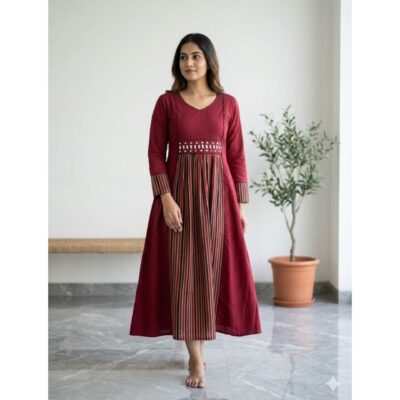 Kavya- Ajrakh Flare Cotton Kurti