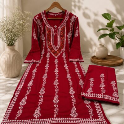 Ruhvi- Floral Thread Work Chikankari Kurta Set