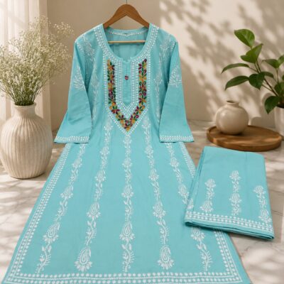 Ruhvi- Floral Embroidered Chikankari Kurta Set