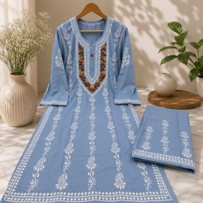 Ruhvi- Floral Embroidered Chikankari Kurta Set