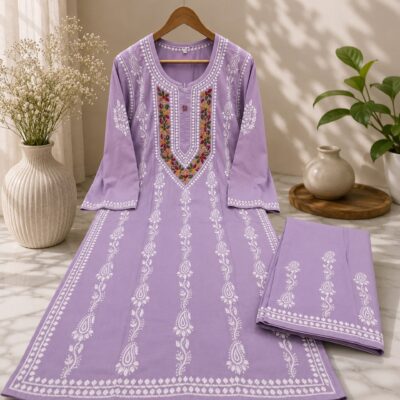 Ruhvi- Floral Embroidered Chikankari Kurta Set