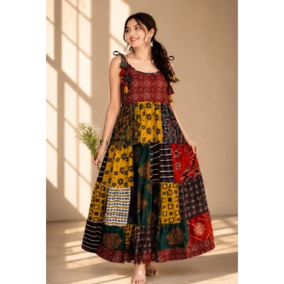 Rang- Ajrakh Patchwork Cotton Dress