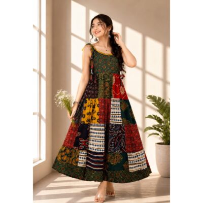 Rang- Ajrakh Patchwork Cotton Dress