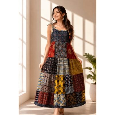 Rang- Ajrakh Patchwork Cotton Dress