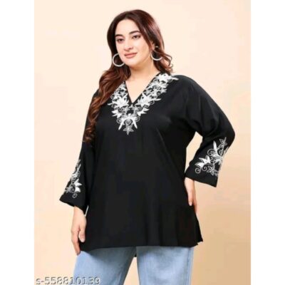 Curvya- Floral Threadwork Plus Size Top