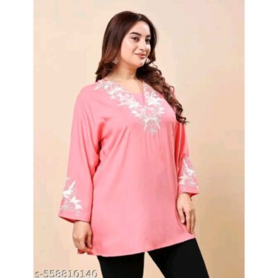 Curvya- Floral Threadwork Plus Size Top