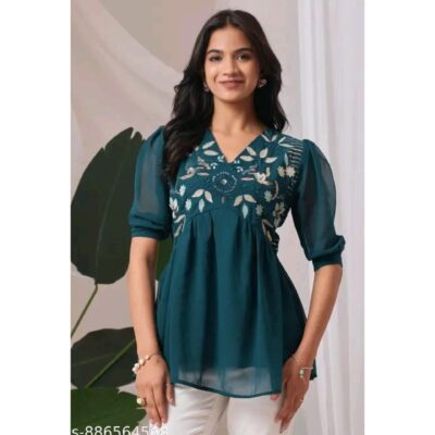Prisha- Floral Embroidered Georgette Top