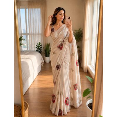 Aarini- Floral Print Chinon Saree