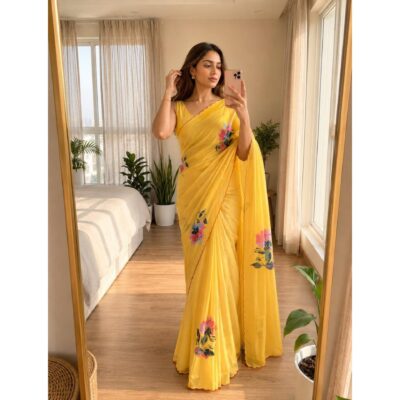 Aarini- Floral Print Chinon Saree