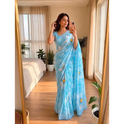 Aarini- Floral Print Chinon Saree