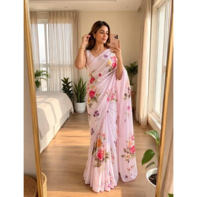 Aarini- Floral Print Chinon Saree