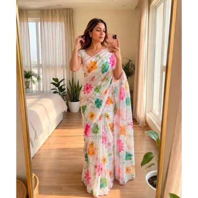 Aarini- Floral Print Chinon Saree