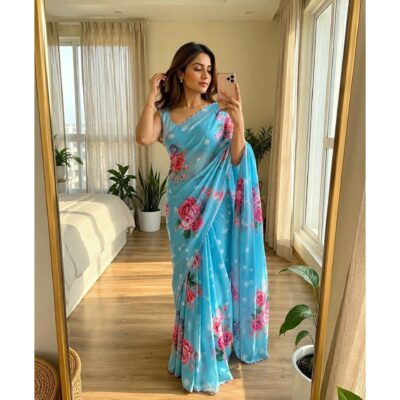 Aarini- Floral Print Chinon Saree