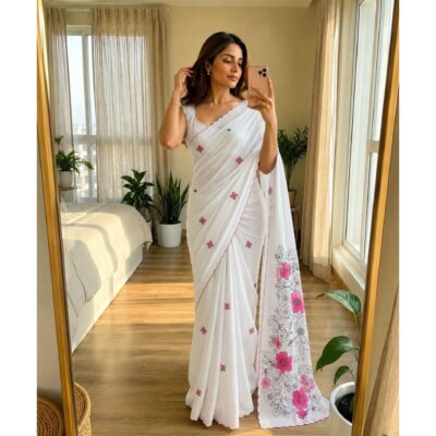 Aarini- Floral Print Chinon Saree