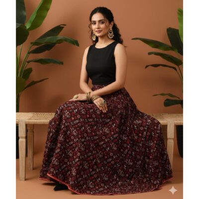 FolkFlare- Ajrakh Print Cotton Skirt
