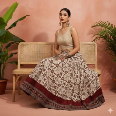 FolkFlare- Ajrakh Print Cotton Skirt