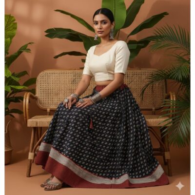 FolkFlare- Ajrakh Print Cotton Skirt