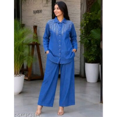 StyleEase- Embroidered Denim Co-ord Set