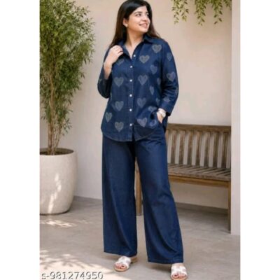 Arvia- Heart Print Denim Co-ord Set