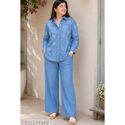 Arvia- Heart Print Denim Co-ord Set