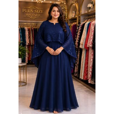 Florina- Embroidered Georgette Poncho Style Gown