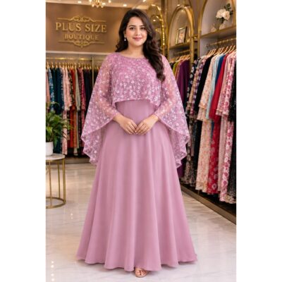 Florina- Embroidered Georgette Poncho Style Gown