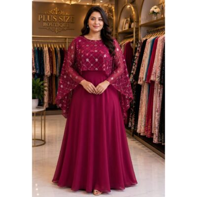 Florina- Embroidered Georgette Poncho Style Gown