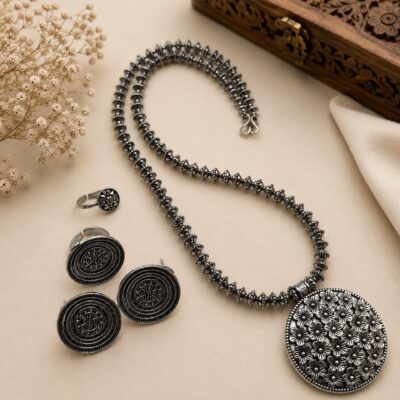 Ziva- Oxidised Silver Jewellery Set