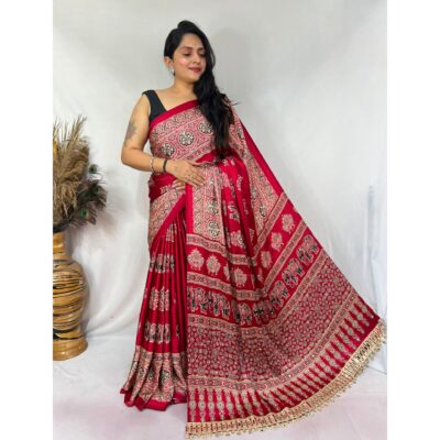 Aabha- Ajrakh Print Mirror Work Saree