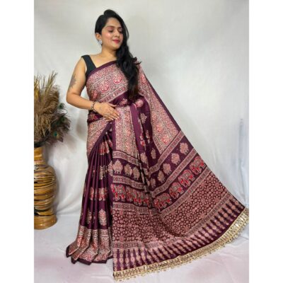 Aabha- Ajrakh Print Mirror Work Saree