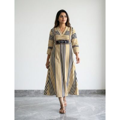 Ziya- Ajrakh A-Line Mirror Work One Piece