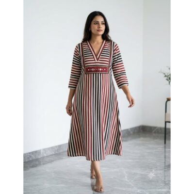 Ziya- Ajrakh A-Line Mirror Work   One Piece