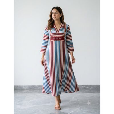 Ziya- Ajrakh A-Line Mirror Work One Piece