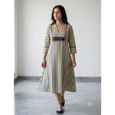 Ziya- Ajrakh A-Line Mirror Work One Piece