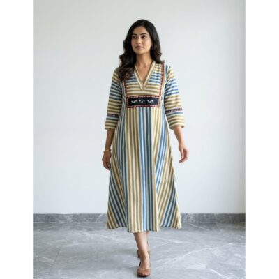 Ziya- Ajrakh A-Line Mirror Work One Piece