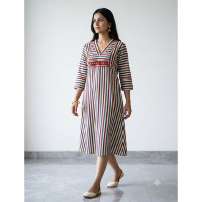 Ziya- Ajrakh A-Line Mirror Work One Piece